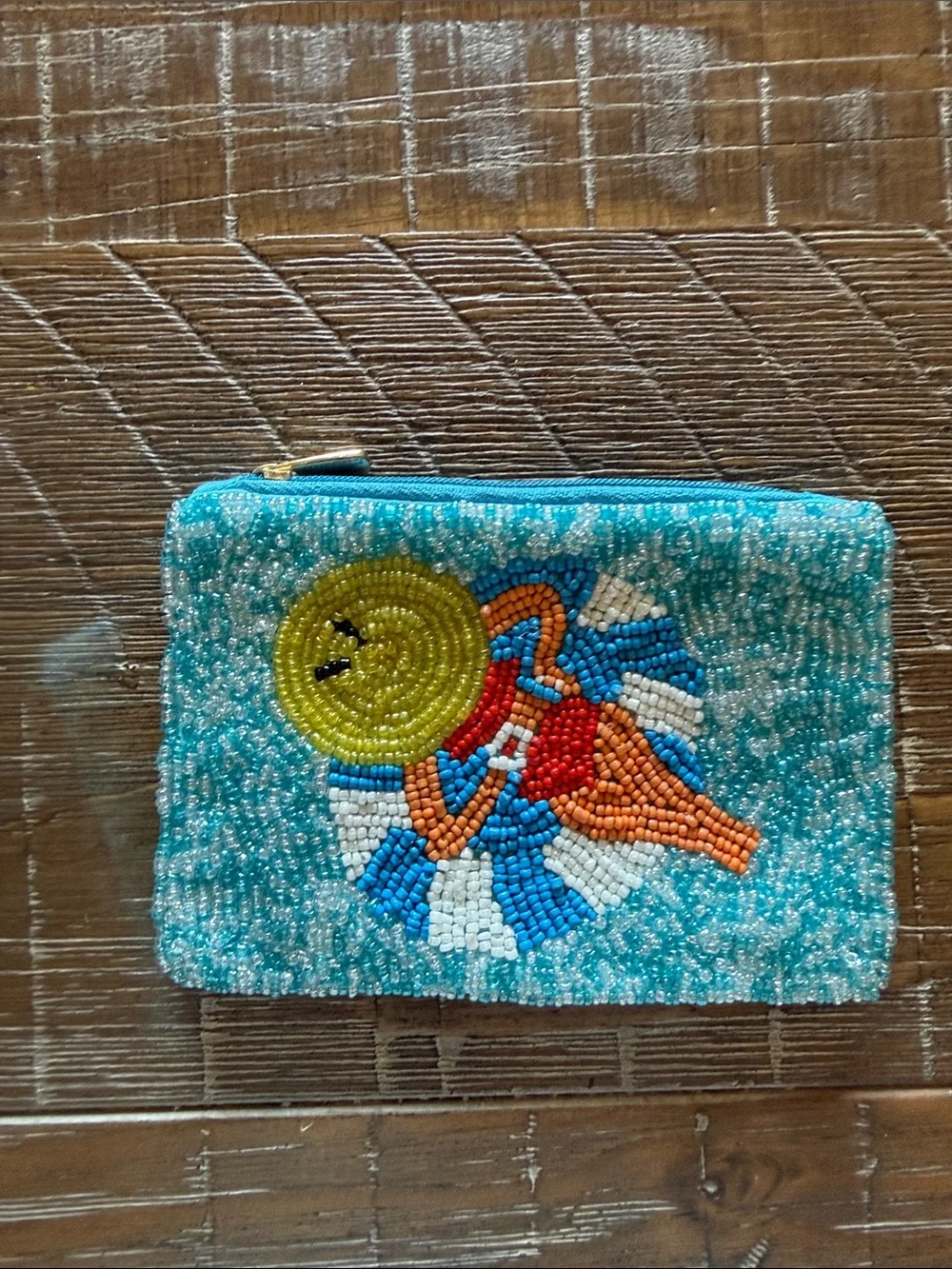 3 for $30 / Beaded Turquoise Beach Babe Zip Pouch - Unbranded